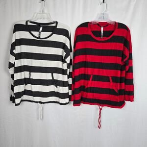 Kensie Long Sleeve T-Shirts 2 Pack Women's Size XL Red & Black / White & Black